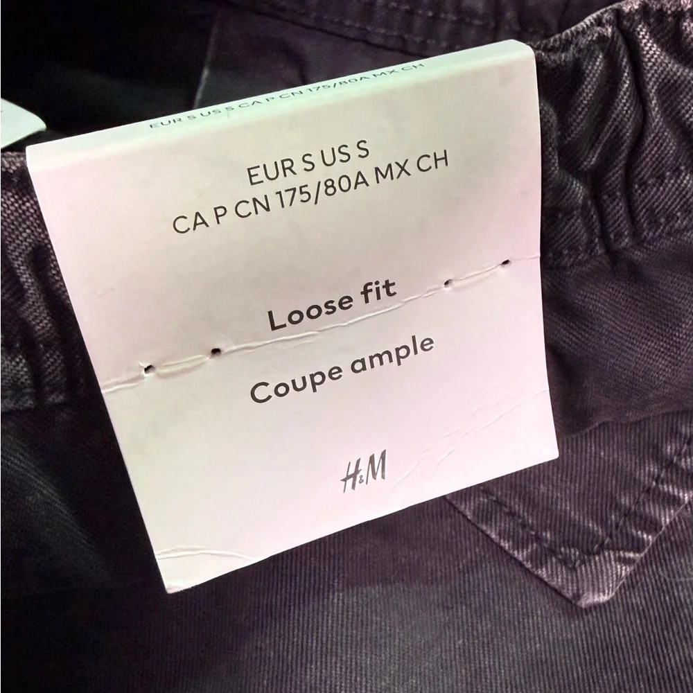 H&M Black Wide-Leg Cargo Pants with Drawcord Hem‎